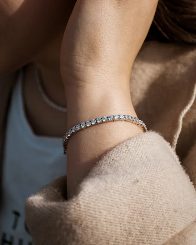 Diamond tennis bracelet on a wrist